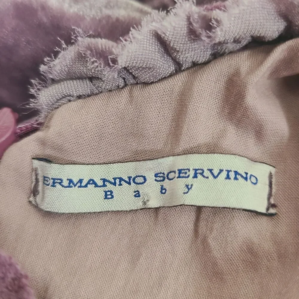 Ermanno Scervino Baby Velvet Dress 12M Purple Ruched Italy‎ Luxury Designer